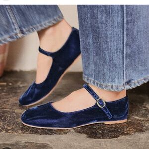 Doen Velvet Mary Jane Flats - Deep Blue